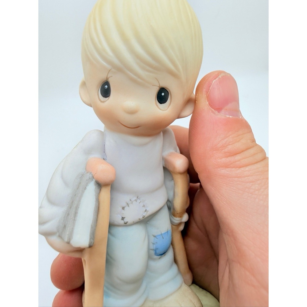 Precious Moments "He Watches Over Us All" Boy Bible Crutches  1979/E-3105 - Picture 2 of 4
